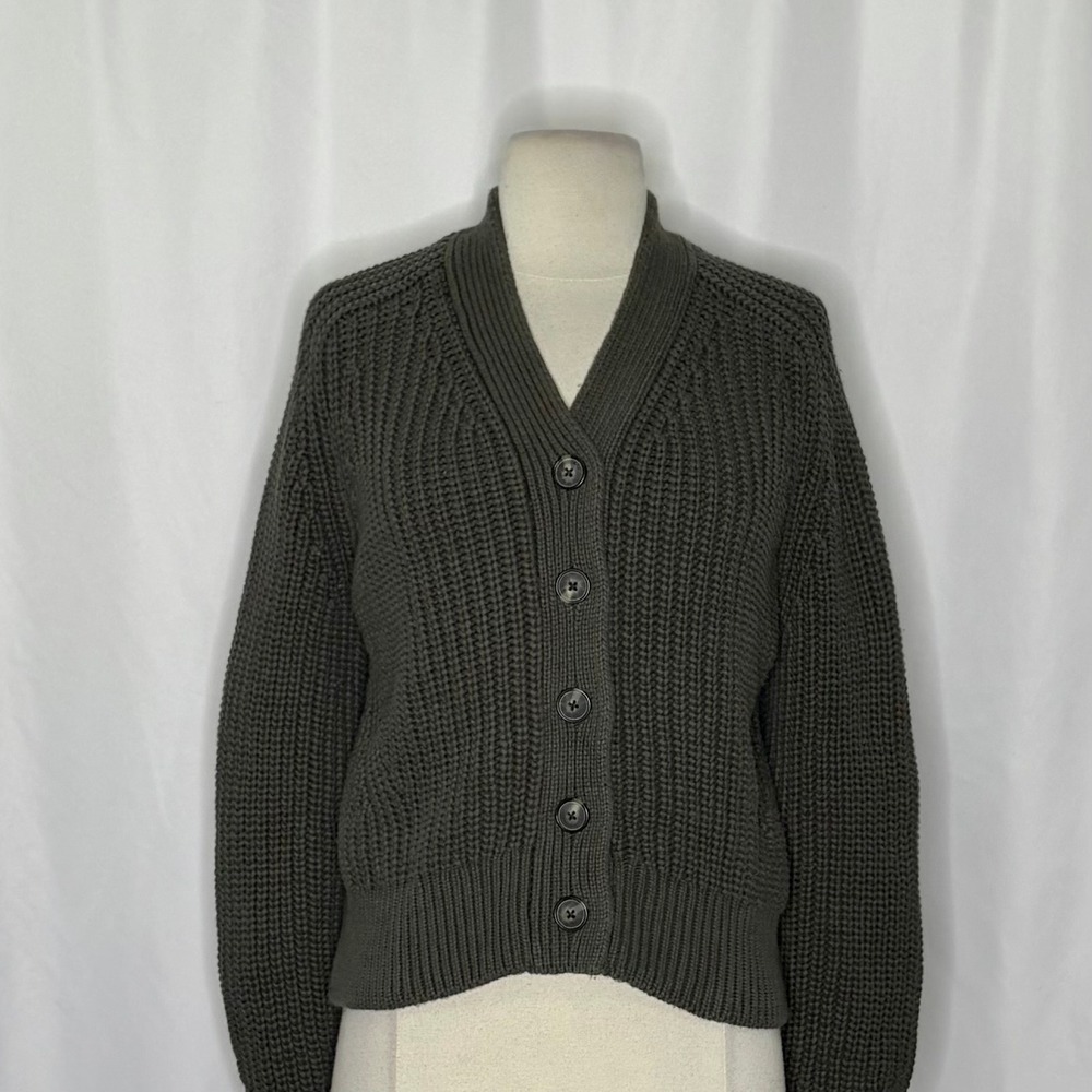 EVERLANE The Texture Cotton Cardigan Sweater Raglan Kambaba Green Knitwear Small - Picture 4 of 16